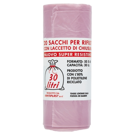 Sacchi per Rifiuti con Laccetto di Chiusura 30 litri 20 pz